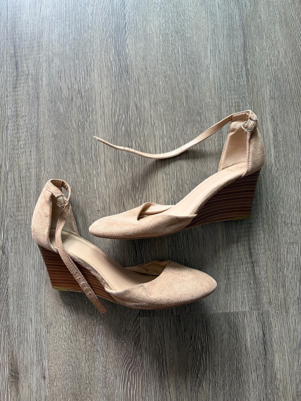 a new day Suede Ankle-Strap Wedge Pumps in Beige